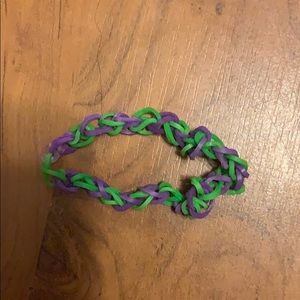 This is a green and purple loom bracelet!